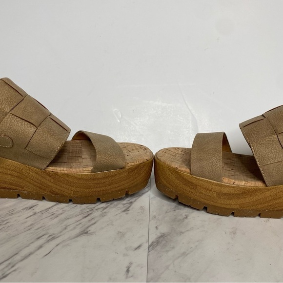 New! Korks Kork Ease Fraya Tan Faux Leather Platform Wedge Sandal 9M - Picture 6 of 15